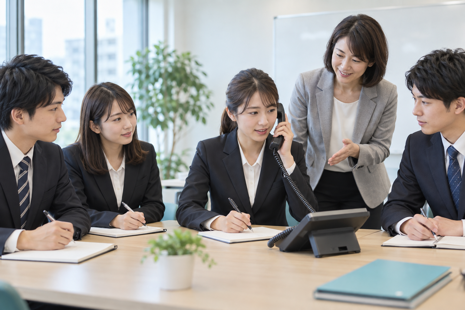 新入社員の電話応対練習を表したイメージ
